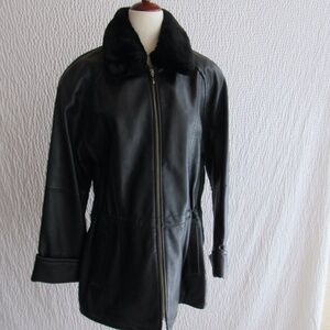 Black LeatherJacket Faux Fur Collar Wilsons Leather Pelle Studio M Womens